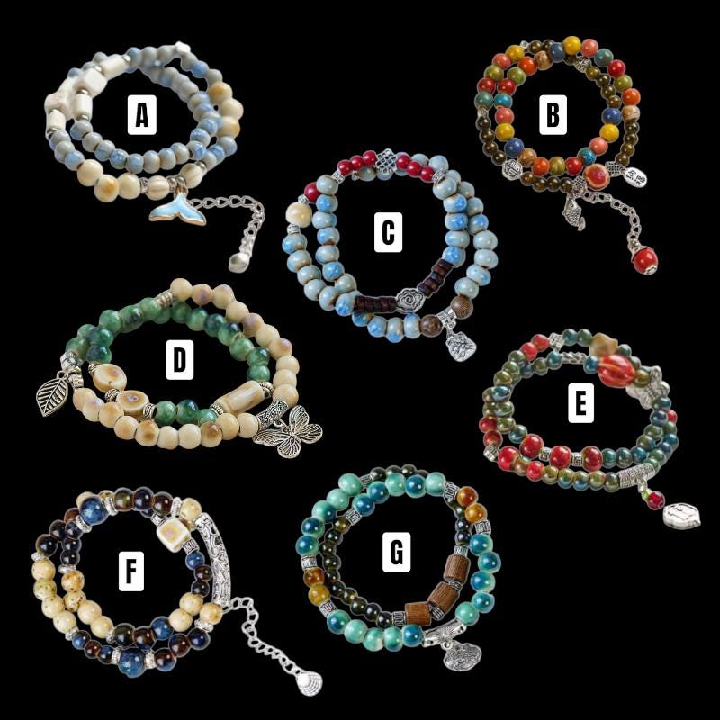 Ceramic Bead Flower Bracelets, Adjustable Boho Bracelets with Antique Gold Floral Charms