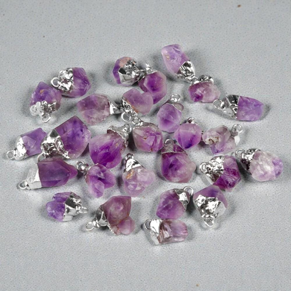 Raw Crystal Stone Pendants, Natural Gemstone Rough Point Charms, Healing Crystal