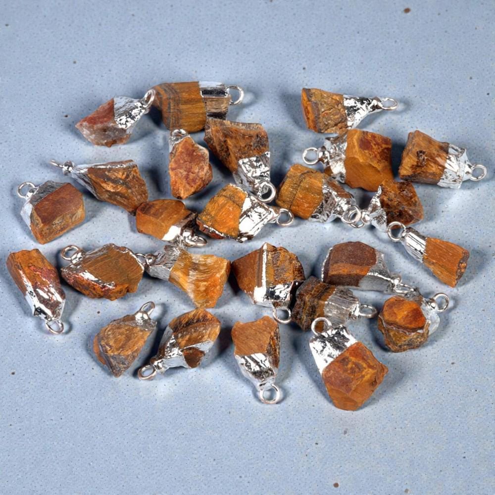 Raw Crystal Stone Pendants, Natural Gemstone Rough Point Charms, Healing Crystal