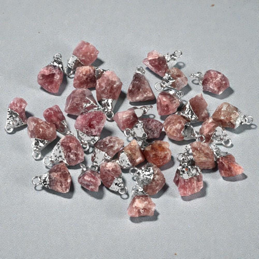 Raw Crystal Stone Pendants, Natural Gemstone Rough Point Charms, Healing Crystal