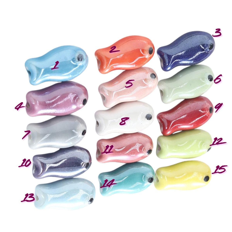 Glazed Ceramic Fish Beads, Colorful Jewelry Making Supplies.