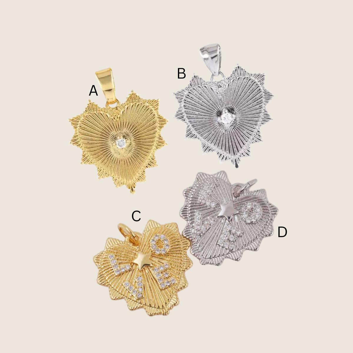 Gold Plated Heart & Star Pendant Charm