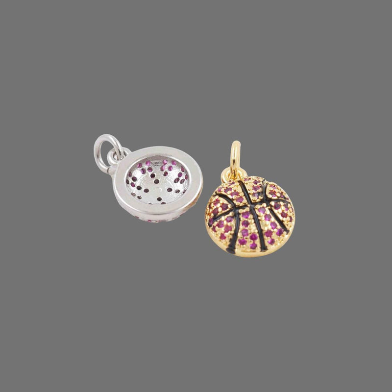 Gold Plated Basketball Charm, CZ Sports Pendant