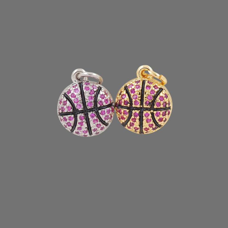 Gold Plated Basketball Charm, CZ Sports Pendant