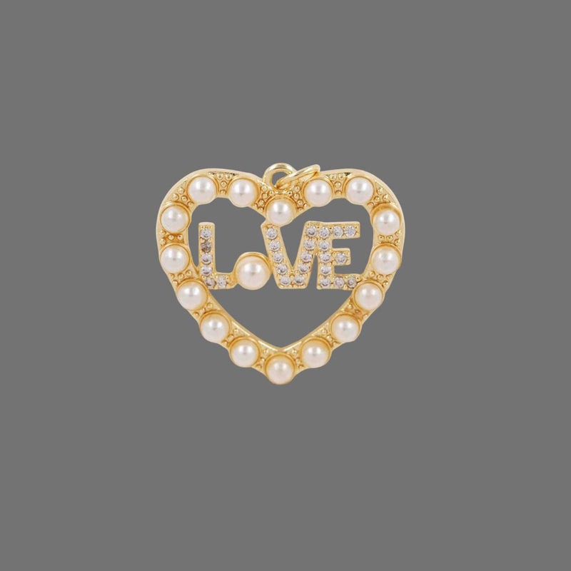 Gold Plated Heart Pearl Charm | CZ Crystal Love Pendant