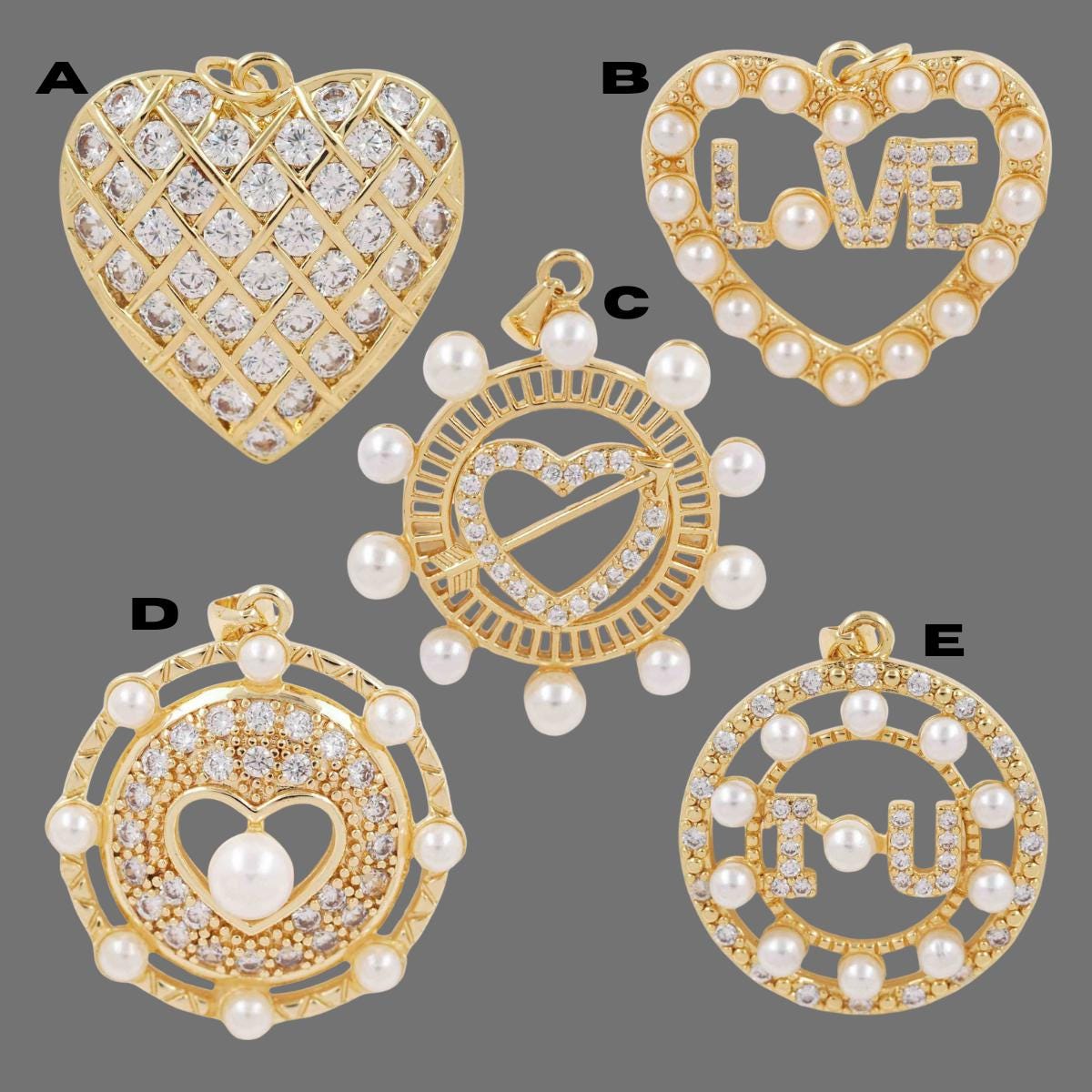 Gold Plated Heart Pearl Charm | CZ Crystal Love Pendant