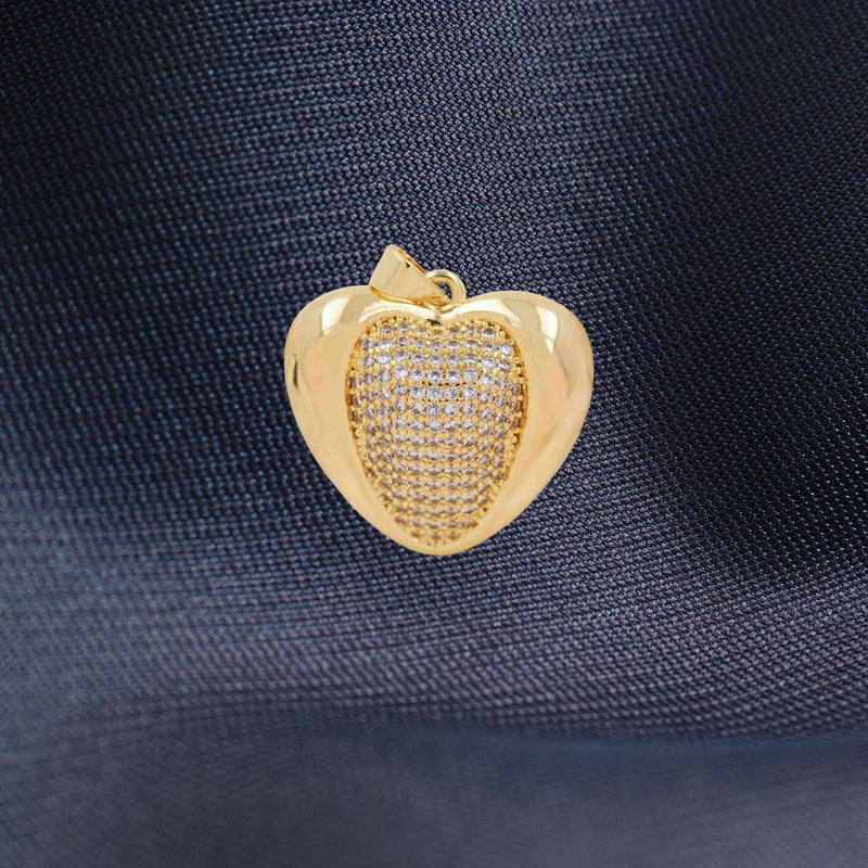 Gold Plated CZ Heart Pendant Charm | Pave Crystal Heart
