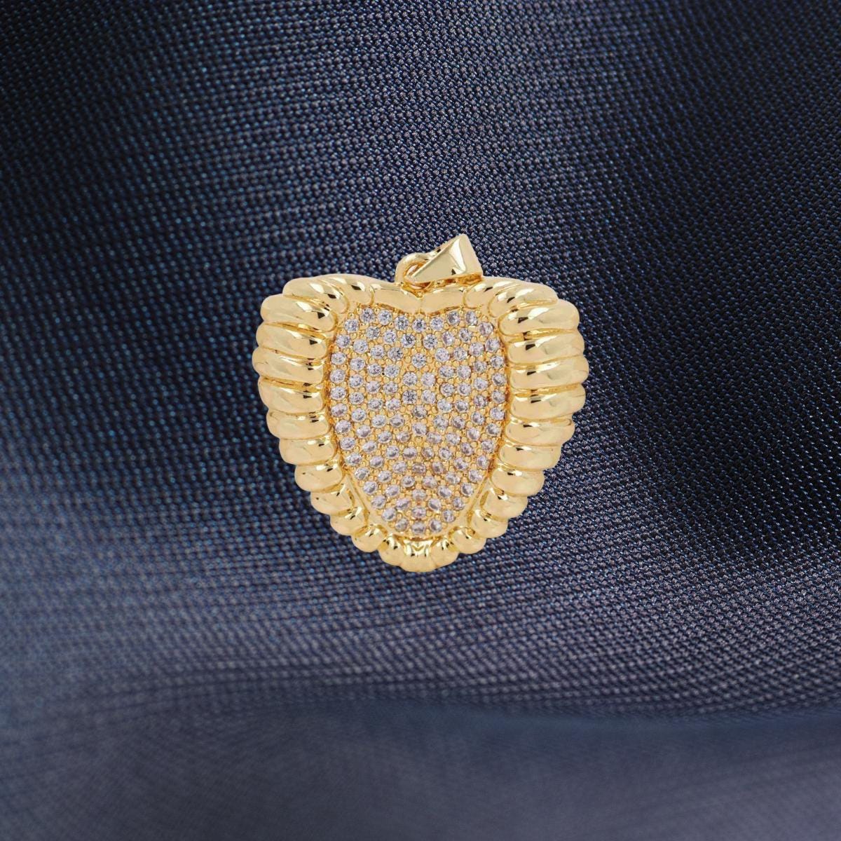 Gold Plated CZ Heart Pendant Charm | Pave Crystal Heart