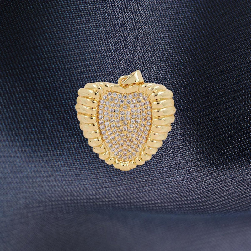Gold Plated CZ Heart Pendant Charm | Pave Crystal Heart