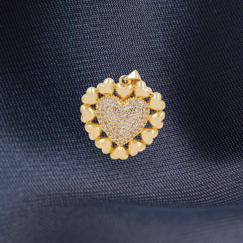 Gold Plated CZ Heart Pendant Charm | Pave Crystal Heart