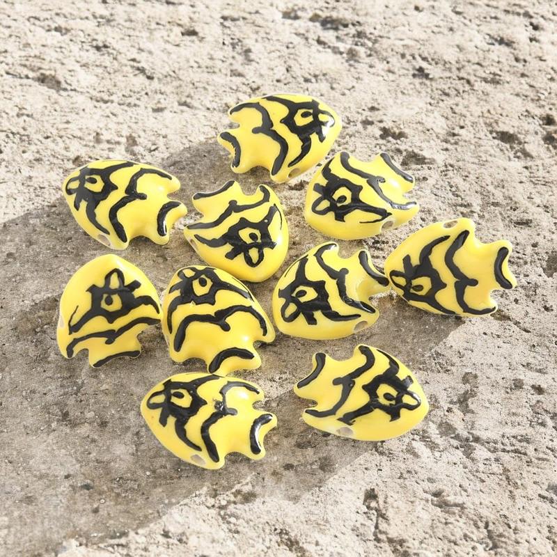 Colorful Ceramic Fish Beads 21.2mmx17.3mm 7.2mm thick