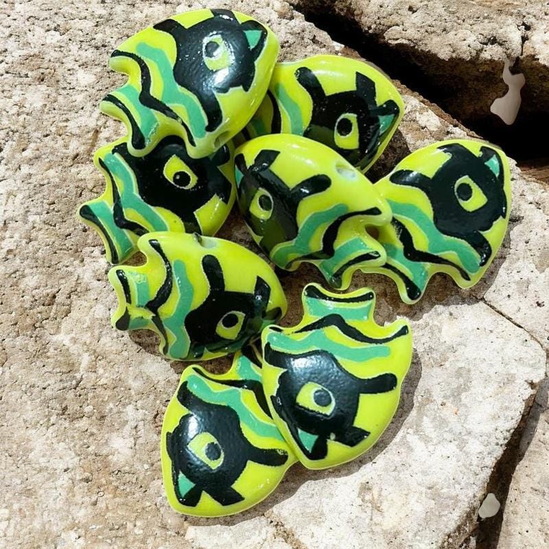Colorful Ceramic Fish Beads 21.2mmx17.3mm 7.2mm thick