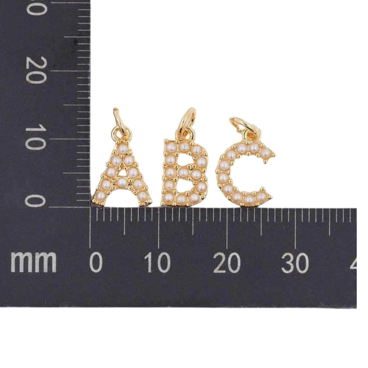Gold Plated Pearl Alphabet Charm | Initial Letter Pendant | Pearl CZ Monogram Charm