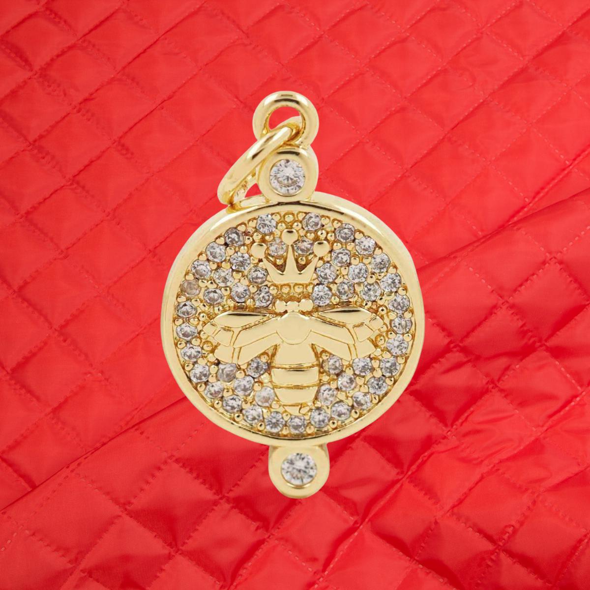 Gold Plated CZ Religious Charm | Cross Bee Sun Medallion Pendant | Sparkling Round Necklace Charm