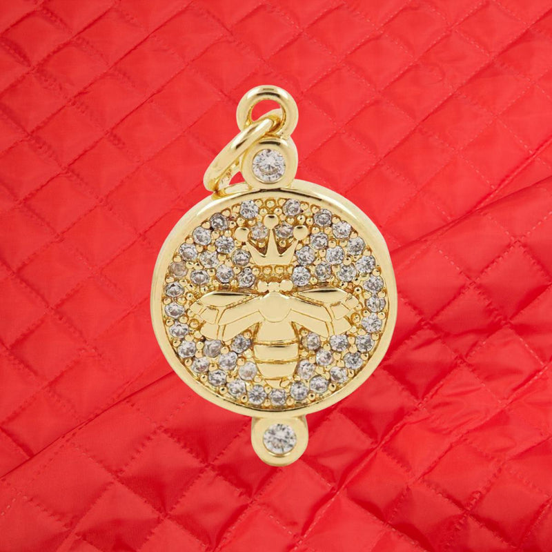Gold Plated CZ Religious Charm | Cross Bee Sun Medallion Pendant | Sparkling Round Necklace Charm