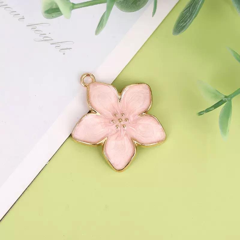 Colorful Gold Edge Floral Pendants -Enamel Flower Charms #2