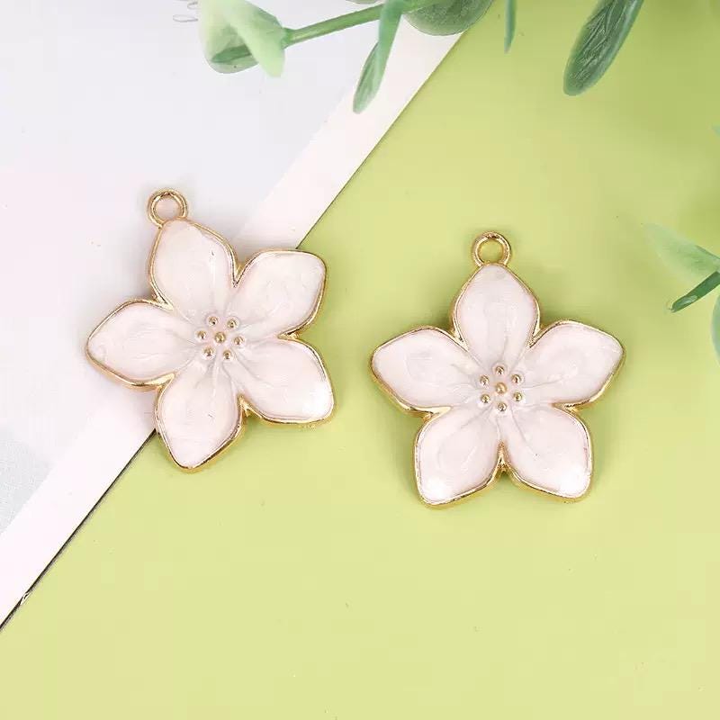 Colorful Gold Edge Floral Pendants -Enamel Flower Charms #2