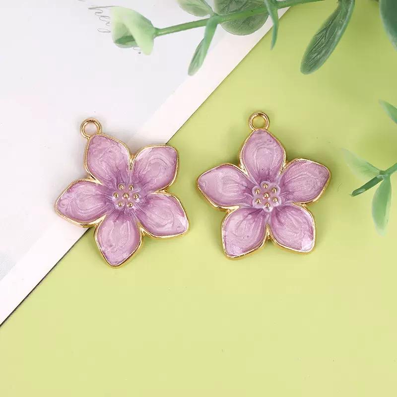 Colorful Gold Edge Floral Pendants -Enamel Flower Charms #2