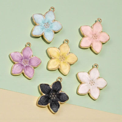 Colorful Gold Edge Floral Pendants -Enamel Flower Charms #2