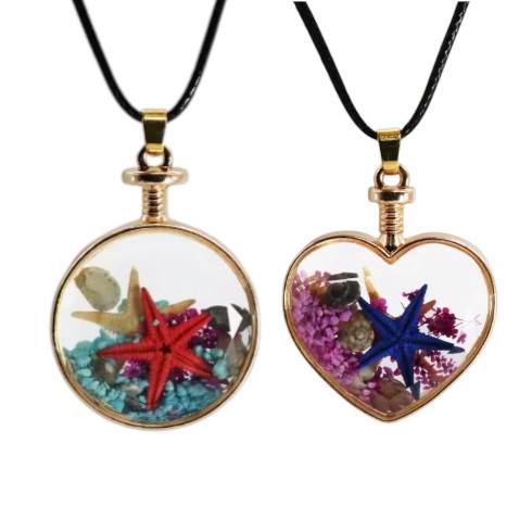 Heart & Circle  Starfish Resin Necklace   Handmade Sea Life Charm