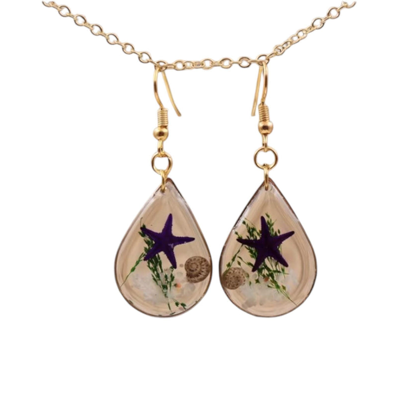 Starfish Resin Drop Earrings | Teardrop Ocean Earrings with Gold Hooks