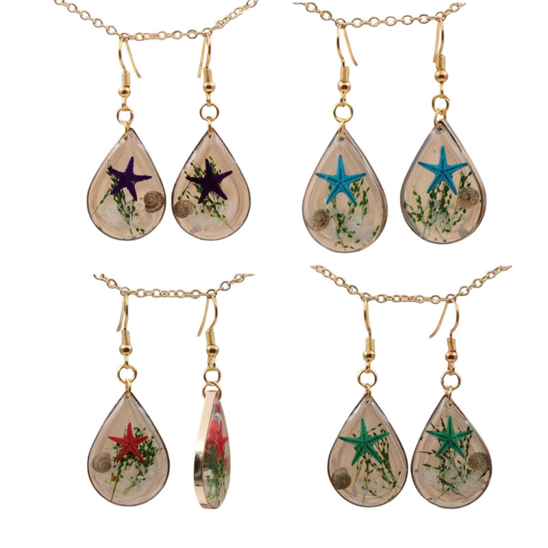 Starfish Resin Drop Earrings | Teardrop Ocean Earrings with Gold Hooks