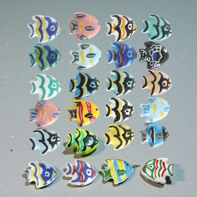 Colorful Ceramic Fish Beads 21.2mmx17.3mm 7.2mm thick