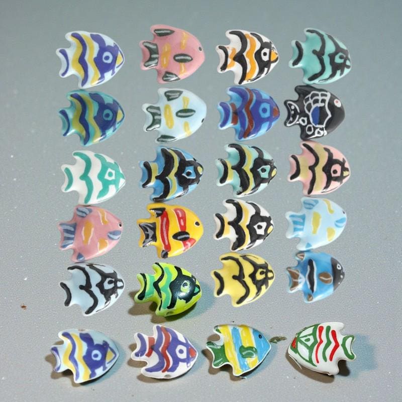 Colorful Ceramic Fish Beads 21.2mmx17.3mm 7.2mm thick