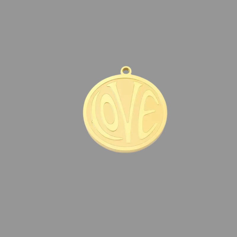 Embossed LOVE Charm Pendant | Heart & Round Coin