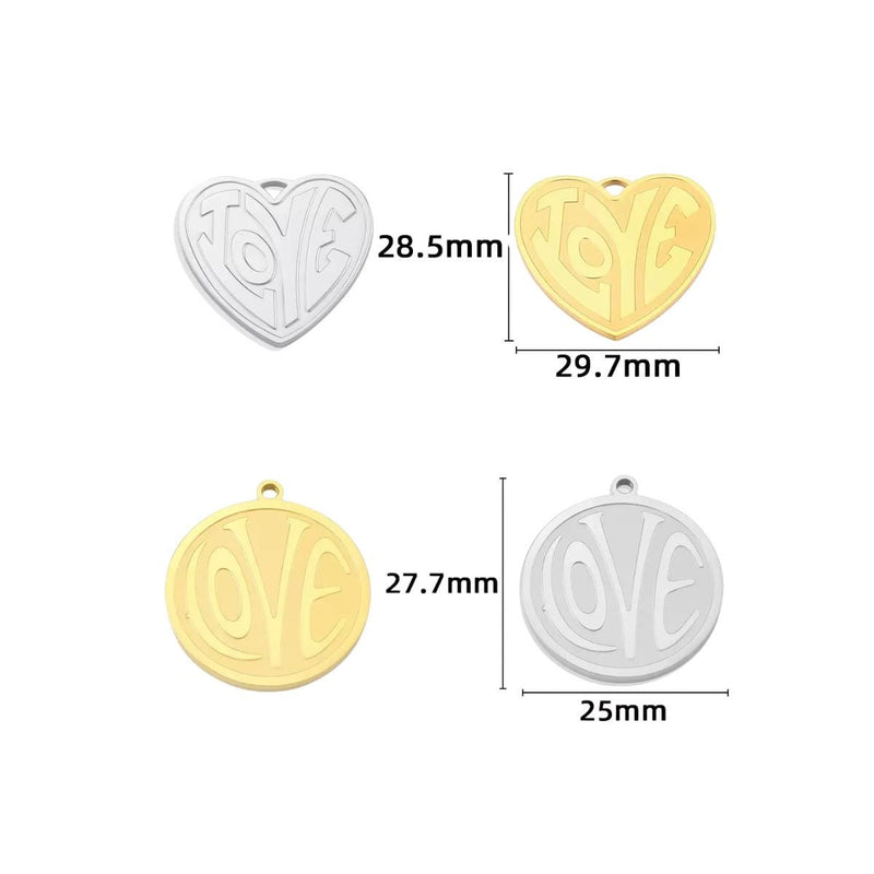Embossed LOVE Charm Pendant | Heart & Round Coin