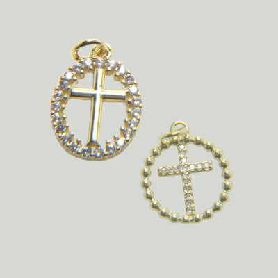 Gold Cross Pendant | CZ Pave & Beaded Halo Charms