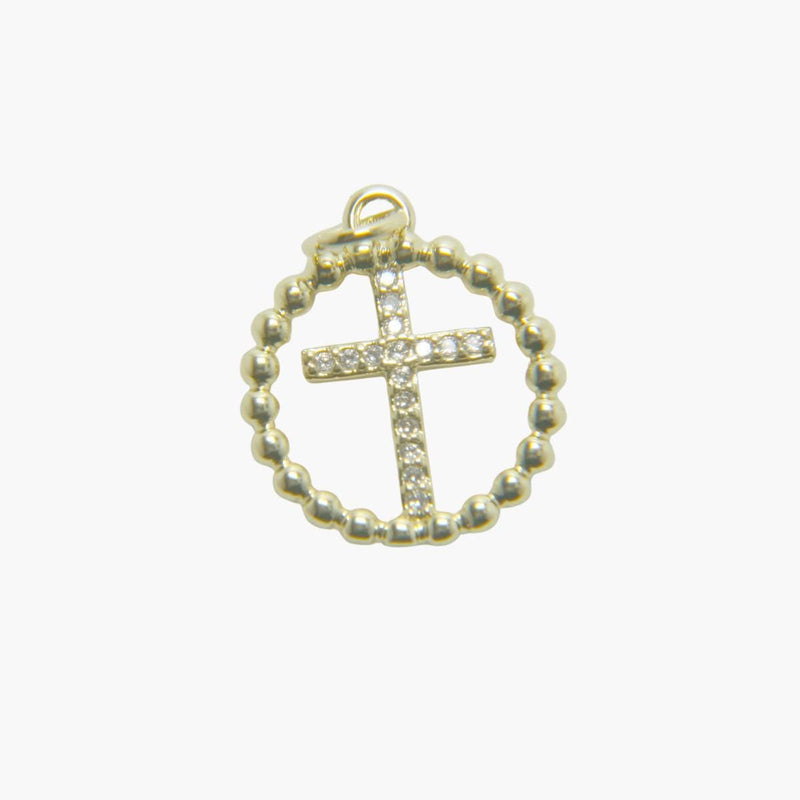 Gold Cross Pendant | CZ Pave & Beaded Halo Charms
