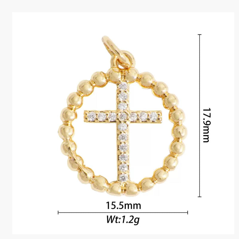 Gold Cross Pendant | CZ Pave & Beaded Halo Charms
