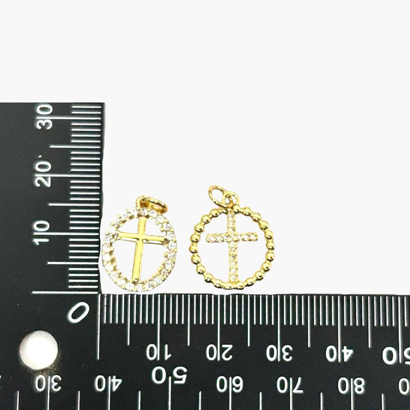 Gold Cross Pendant | CZ Pave & Beaded Halo Charms