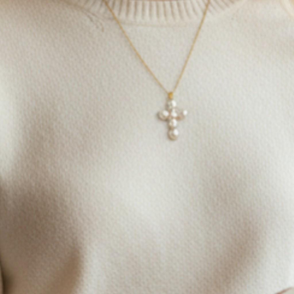 Pearl Cross Charm Pendant | Gold or Silver Beaded Cross