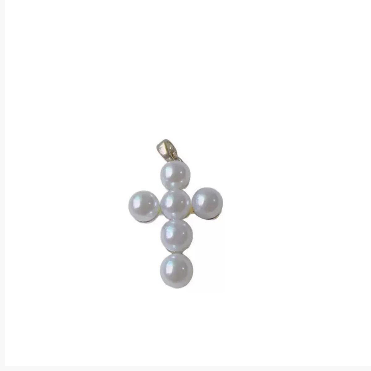 Pearl Cross Charm Pendant | Gold or Silver Beaded Cross
