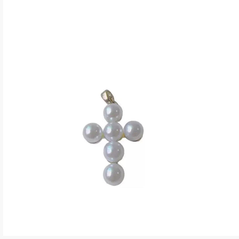 Pearl Cross Charm Pendant | Gold or Silver Beaded Cross