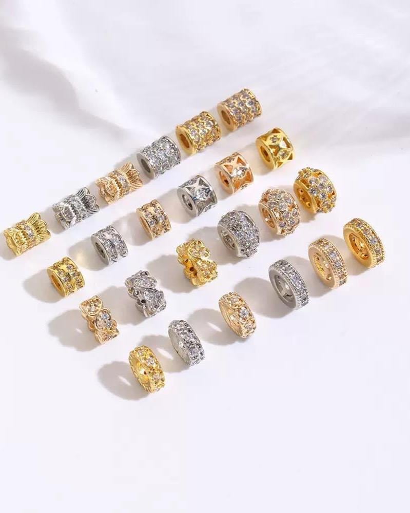 Pavé CZ Spacer Beads | Gold & Silver Barrel Charms | Pandora Style Beads | Rhinestone Spacer | DIY Jewelry Supply