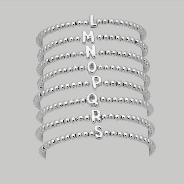 Silver Initial Beaded Bracelet  Stainless Steel Personalized Charm Accessory