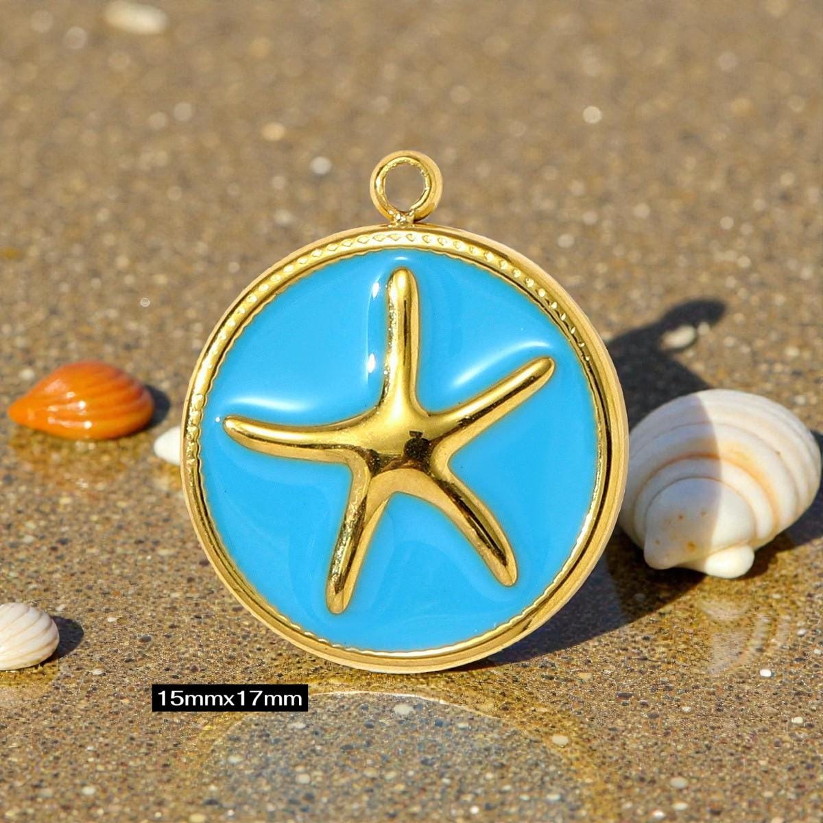 Gold Plated Beach Charms   Enamel Pendants for Necklaces & Bracelets / Ocean Jewelry