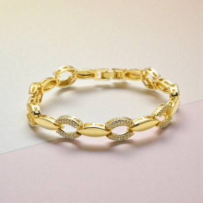 Gold Link Bracelet  Elegant Chain Design with Crystal Accents