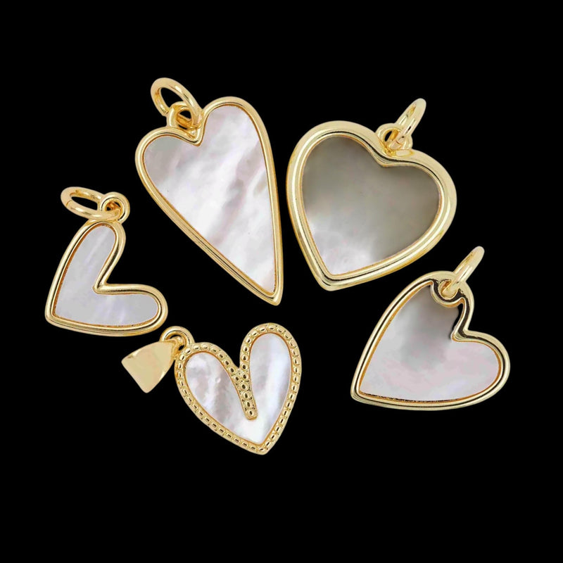 Gold Plated Mother of Pearl Heart Charm | DIY Jewelry