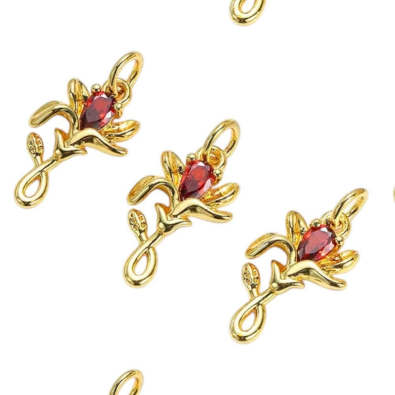 18K Gold Plated Rose Charms | Colorful Zircon Flower DIY Jewelry