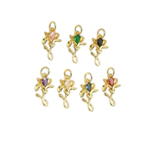 18K Gold Plated Rose Charms | Colorful Zircon Flower DIY Jewelry