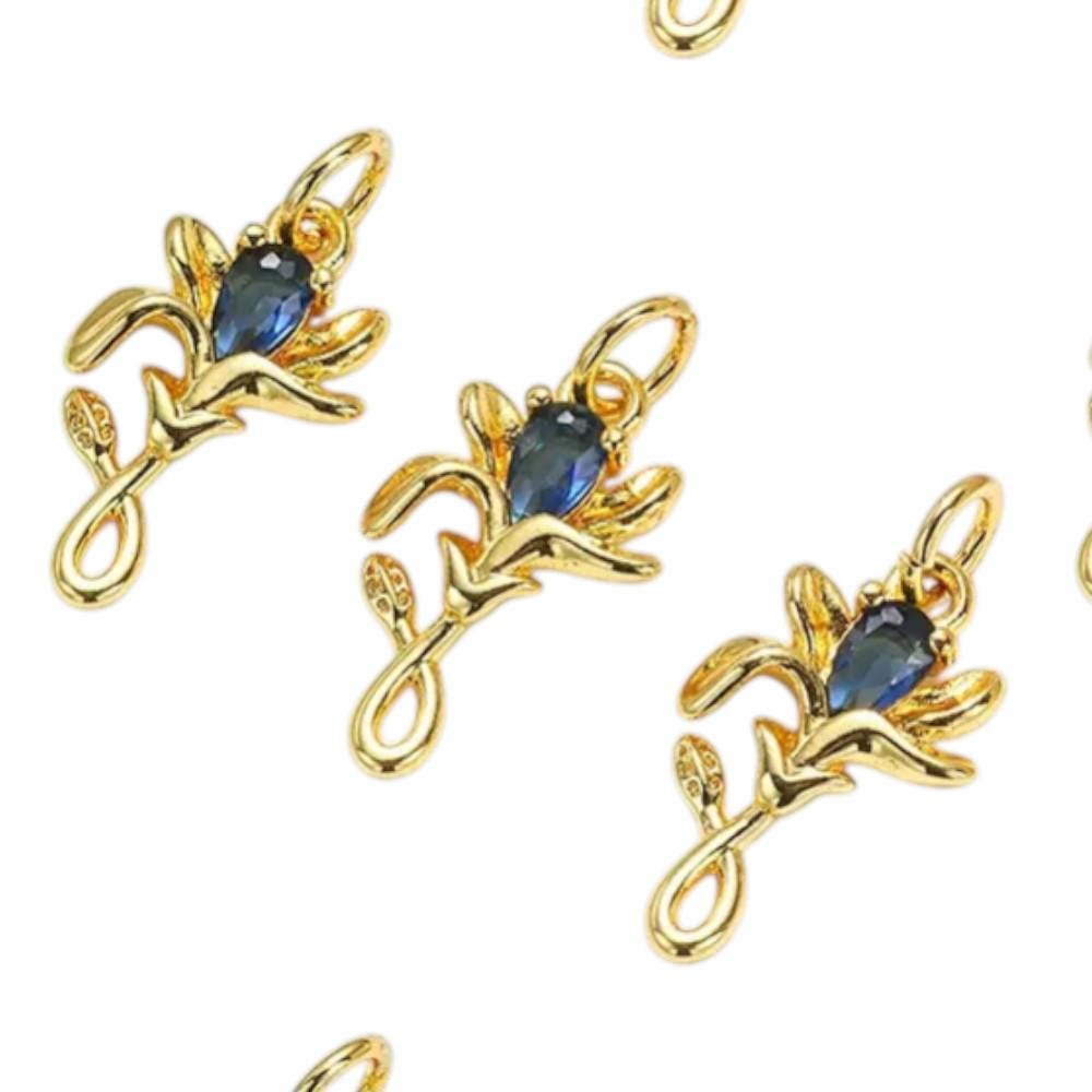 18K Gold Plated Rose Charms | Colorful Zircon Flower DIY Jewelry