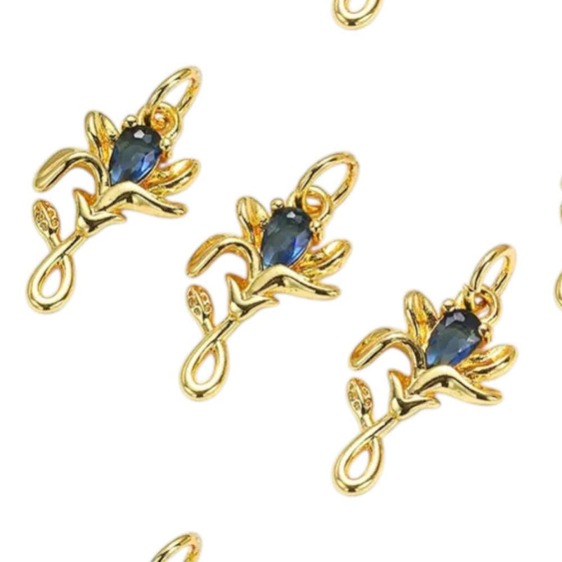 18K Gold Plated Rose Charms | Colorful Zircon Flower DIY Jewelry