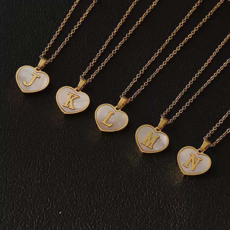 Gold Initial Heart Necklace  Gold Plated Letter Pendant
