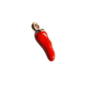 Red Enamel Chili Pepper Charm, Gold Tone Italian Horn Pendant, Lucky Protection Charm