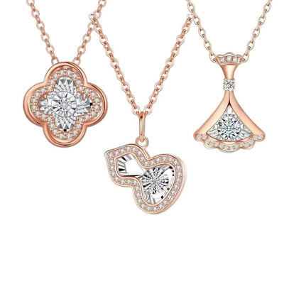 Rose Gold Crystal Pendant Necklace  Cubic Zirconia, Dainty Chain
