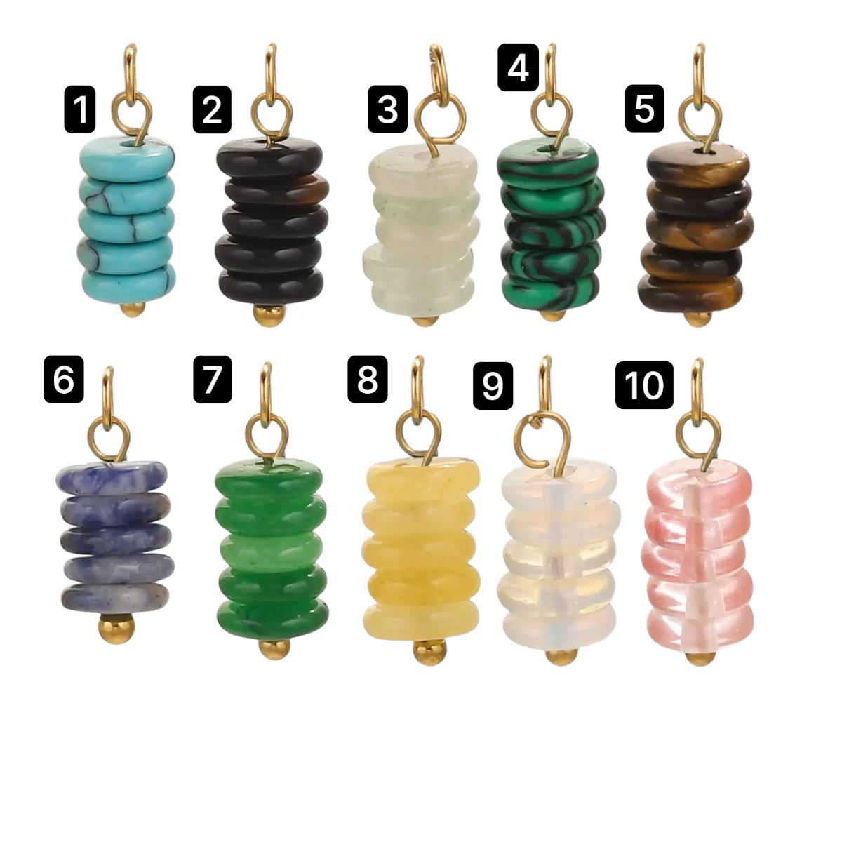 Gold Plated Stone Charms | Stacked Disc Pendants